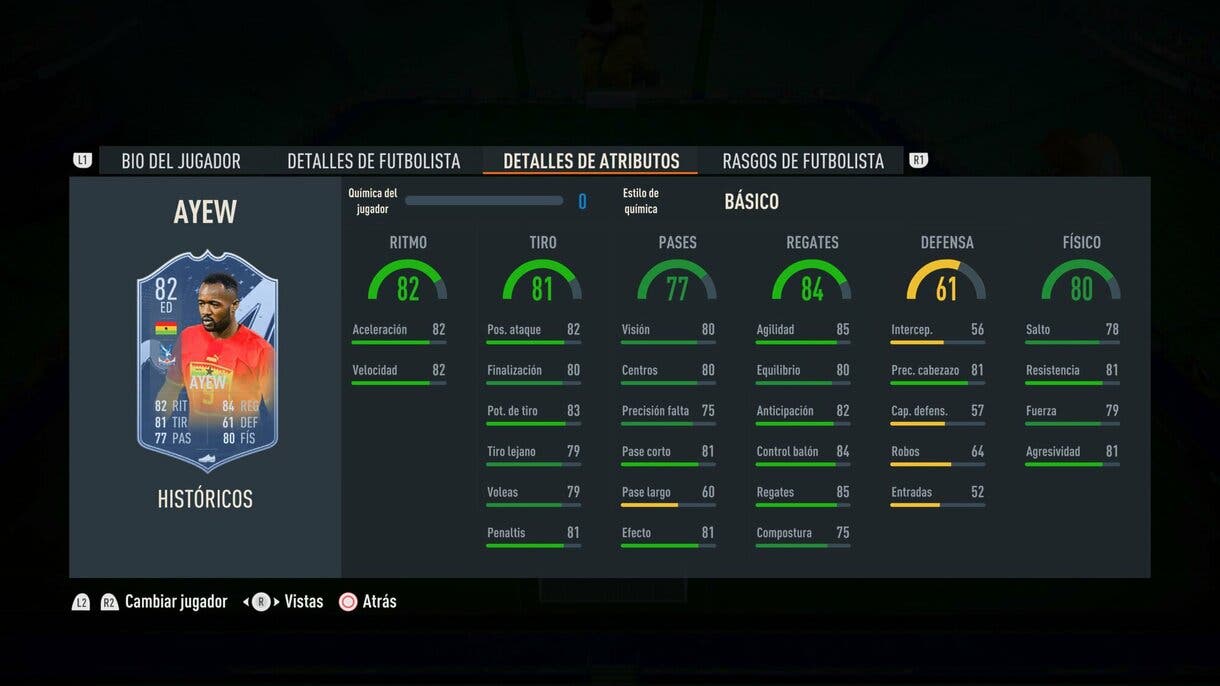 Stats in game Ayew Históricos 82 FIFA 23 Ultimate Team