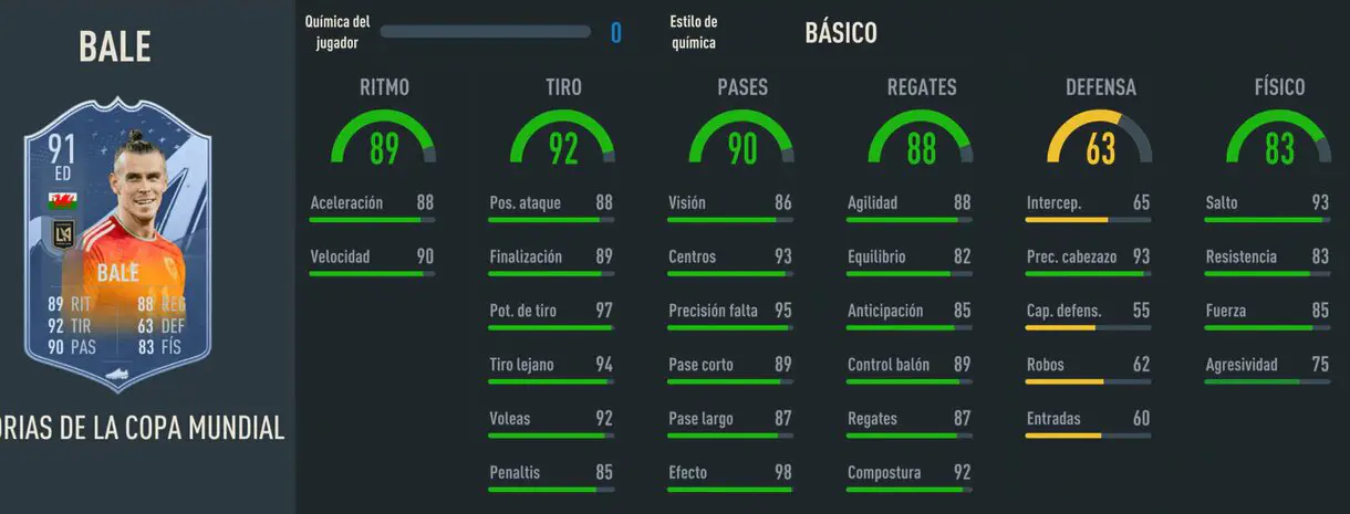 Stats in game Bale FIFA World Cup Stories FIFA 23 Ultimate Team