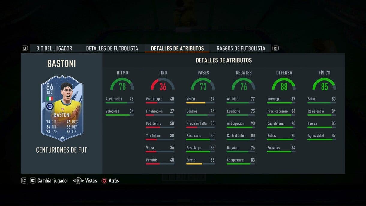 Stats in game Bastoni Centurions FIFA 23 Ultimate Team