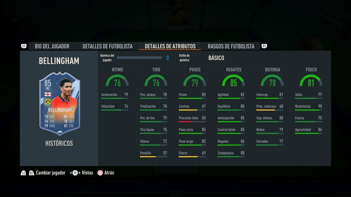 Stats in game Bellingham Históricos 85FIFA 23 Ultimate Team