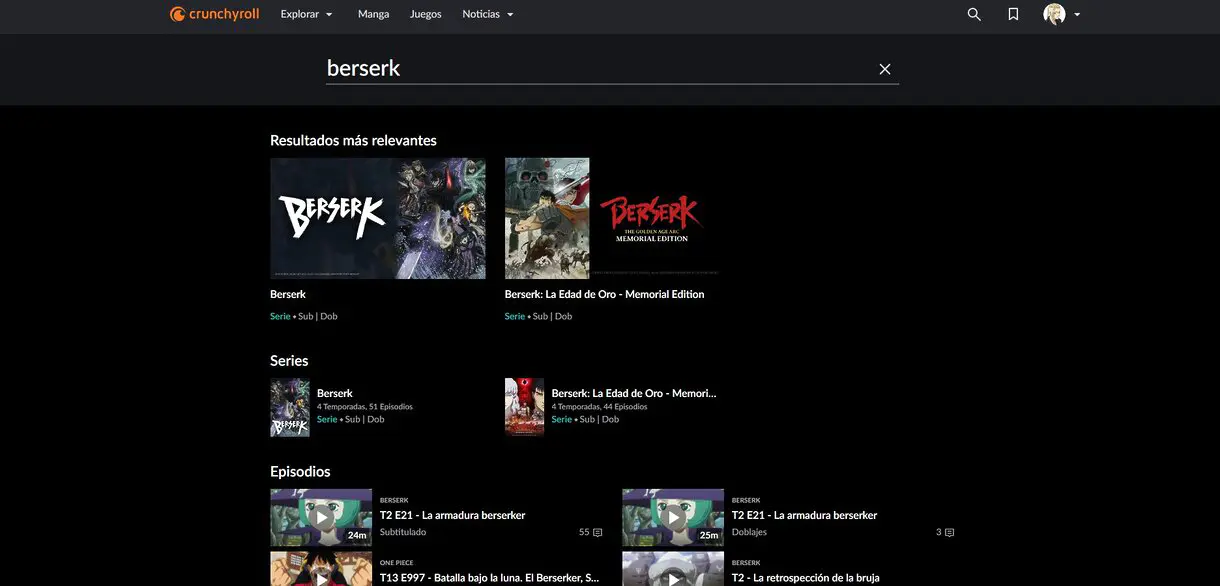 berserk anime en crunchyroll