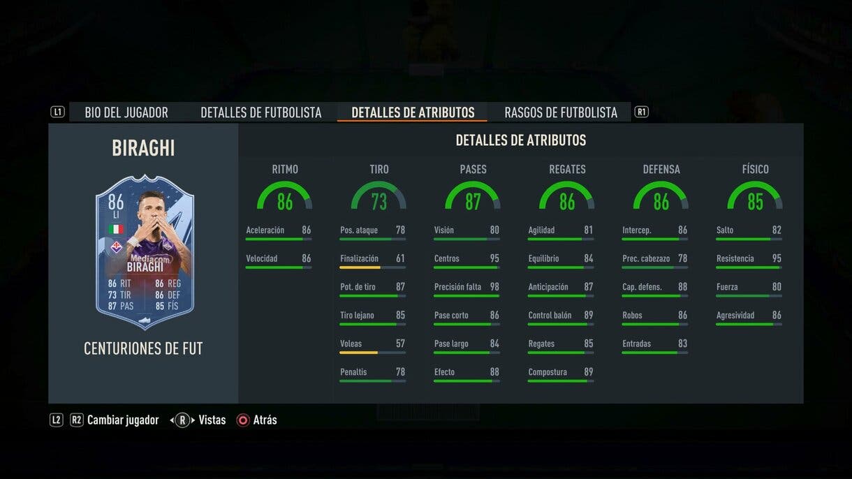 Stats in game Biraghi Centurions FIFA 23 Ultimate Team
