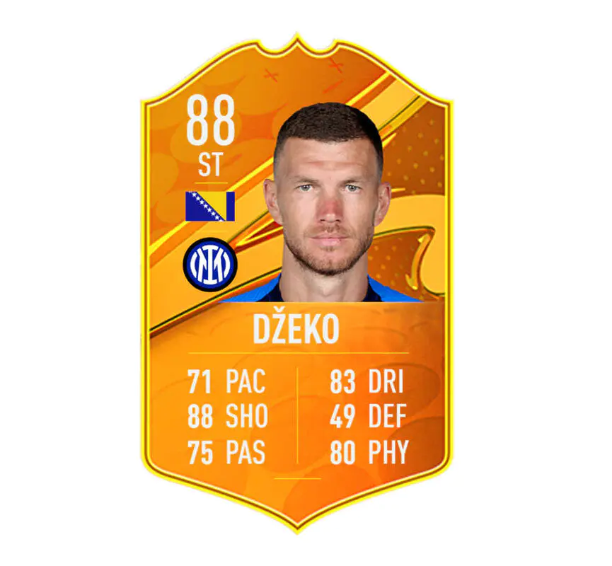 Carta Dzeko MOTM (con el diseño de FIFA 23) creada según la mostrada por EA Sports