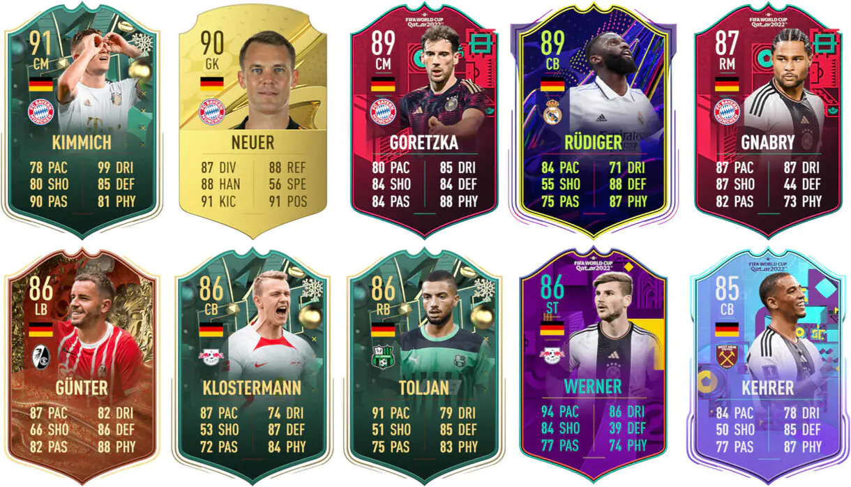 Ejemplos cartas competitivas Alemania FIFA 23 Ultimate Team