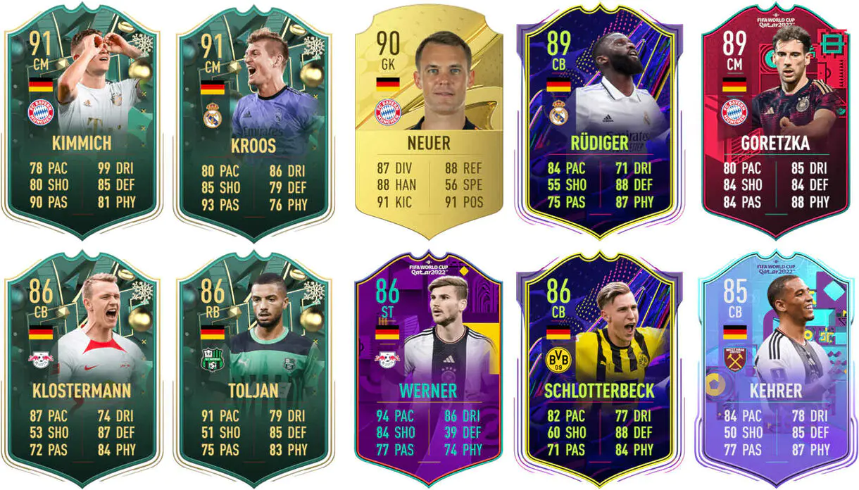Ejemplos versiones especiales competitivas Alemania FIFA 23 Ultimate Team