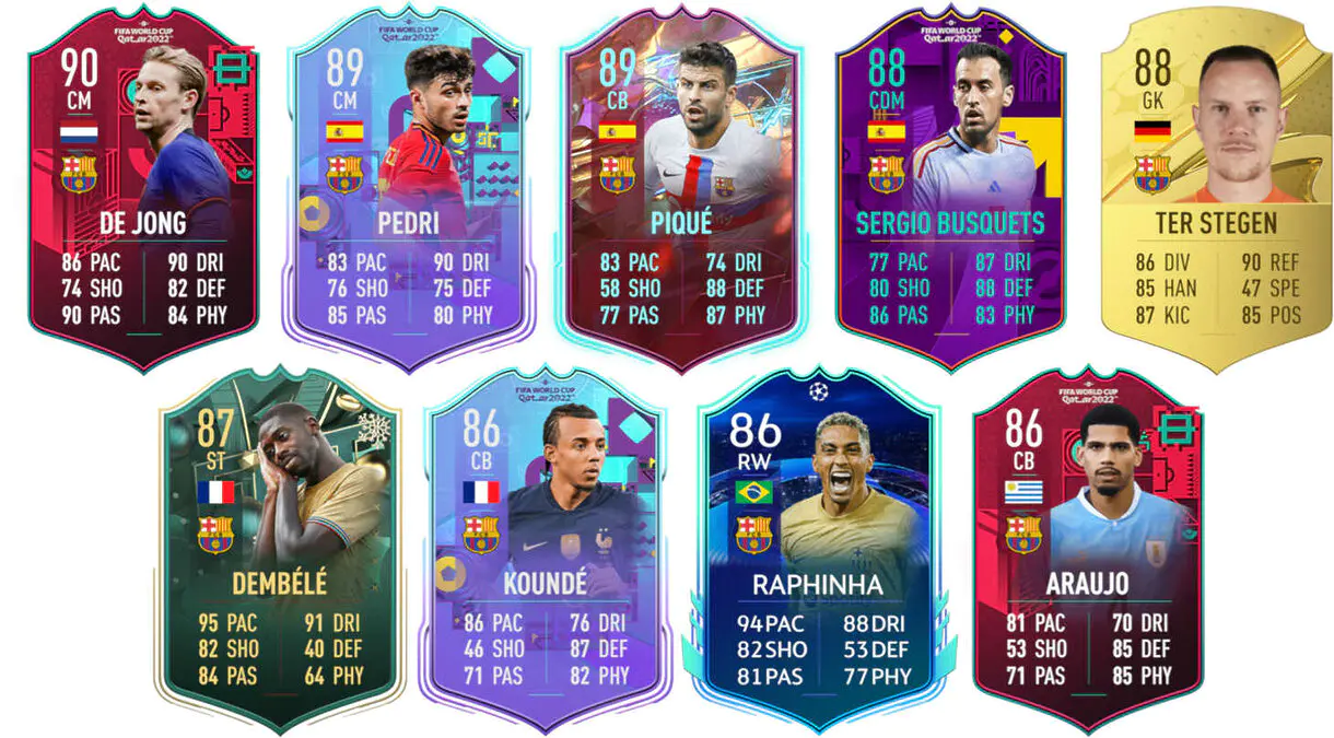 Ejemplos cartas competitivas Barcelona FIFA 23 Ultimate Team