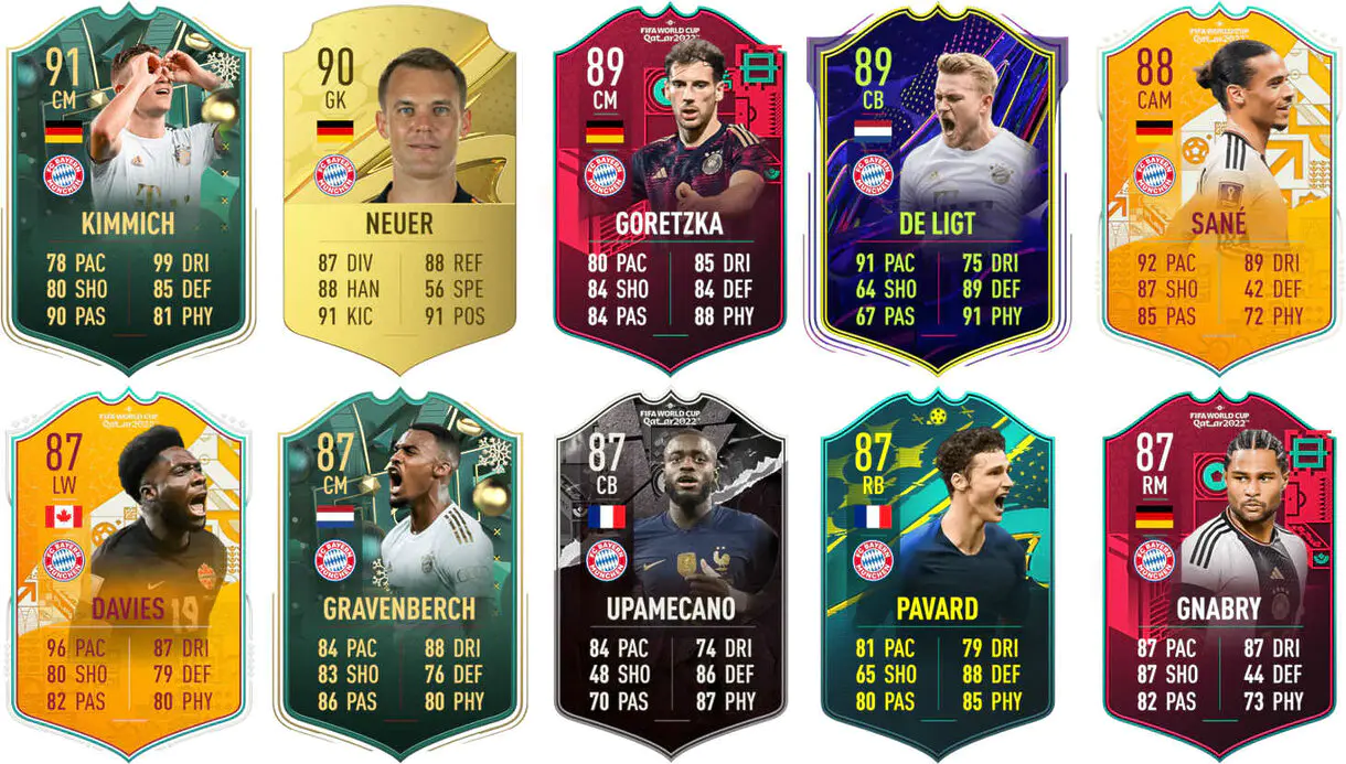 Ejemplos cartas competitivas Bayern de Múnich FIFA 23 Ultimate Team