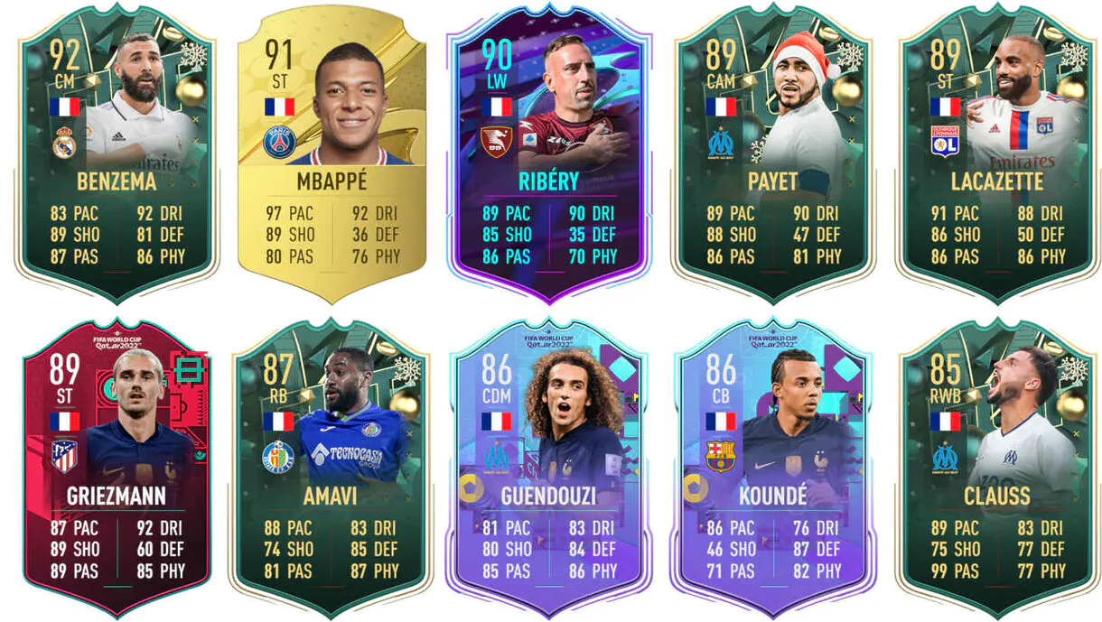 Ejemplos cartas competitivas Francia FIFA 23 Ultimate Team