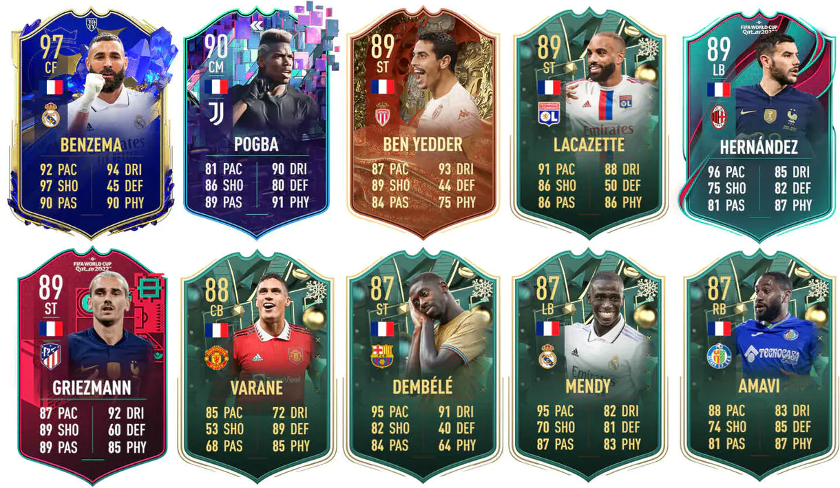 Ejemplos cartas competitivas Francia FIFA 23 Ultimate Team