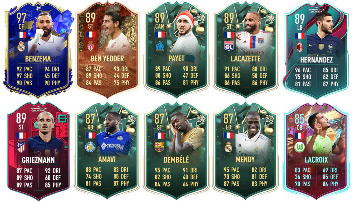 Ejemplos cartas competitivas Francia FIFA 23 Ultimate Team