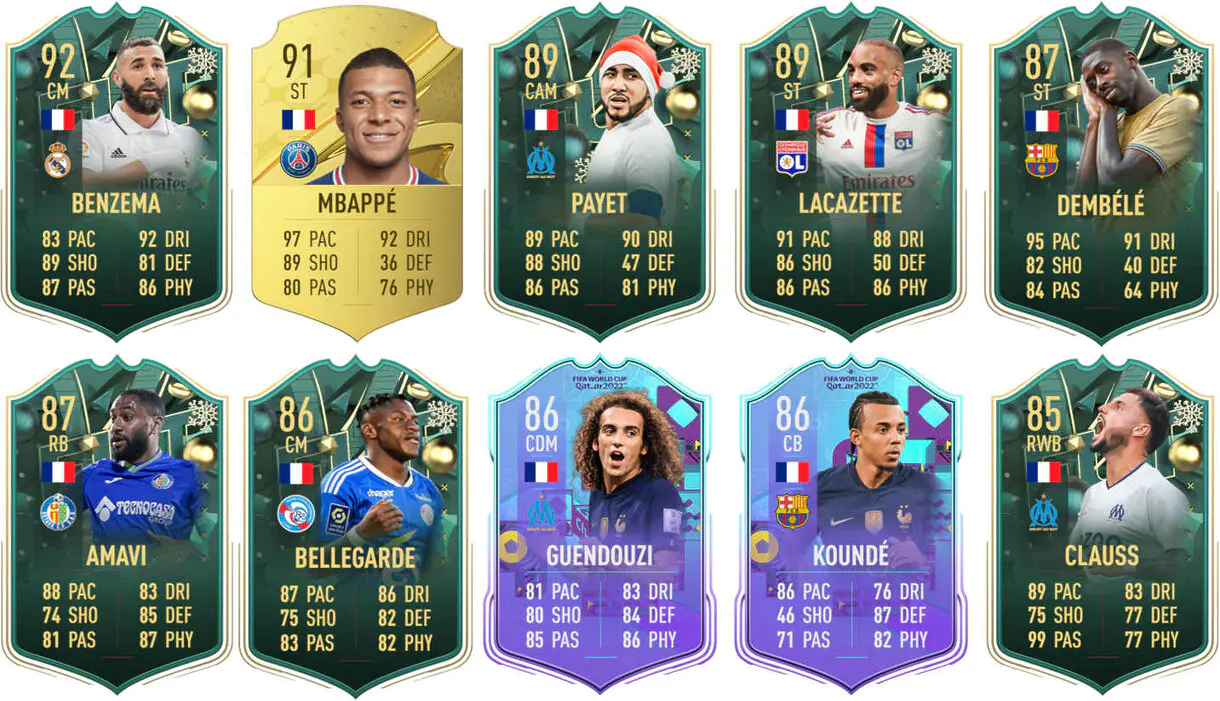 Ejemplos cartas competitivas Francia FIFA 23 Ultimate Team
