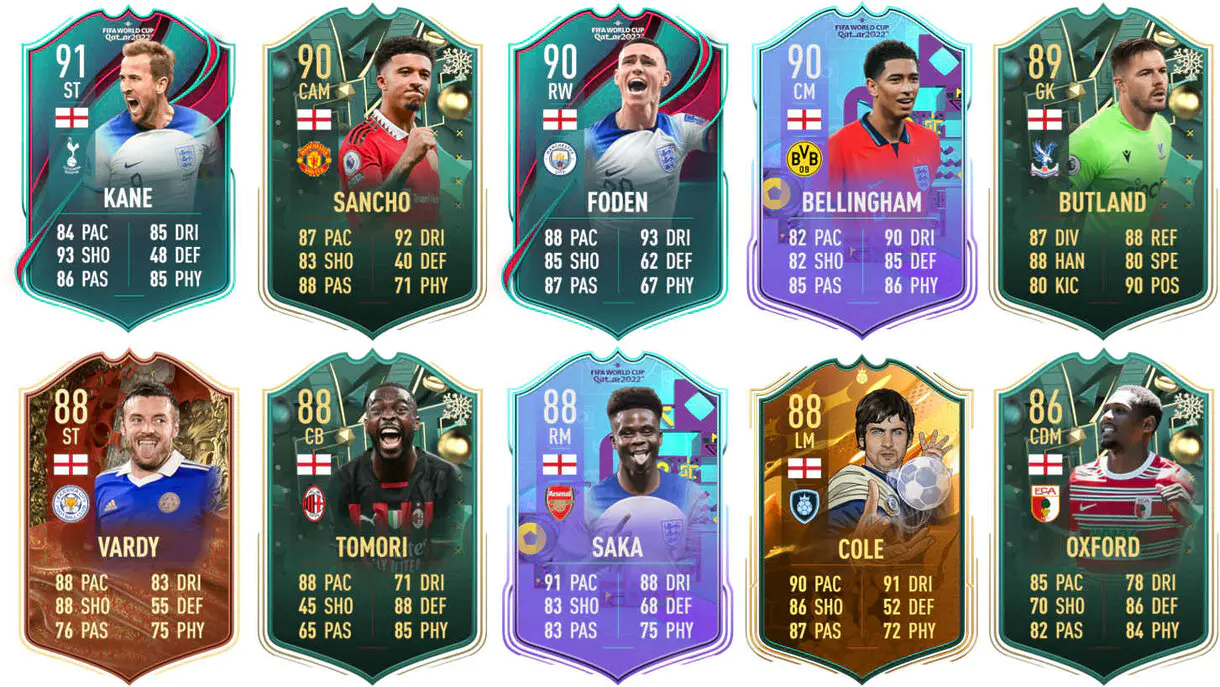 Ejemplos cartas competitivas Inglaterra FIFA 23 Ultimate Team