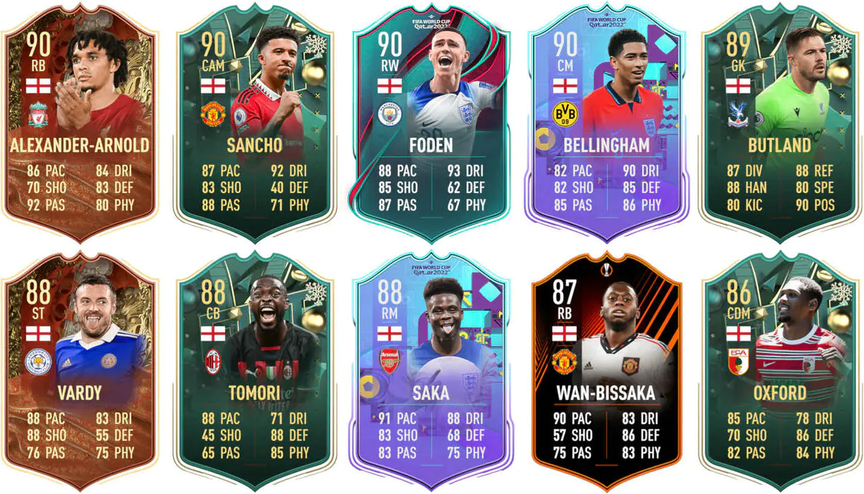 Ejemplos cartas competitivas Inglaterra FIFA 23 Ultimate Team