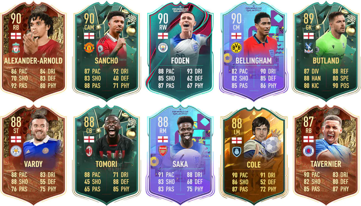 Ejemplos cartas competitivas Inglaterra FIFA 23 Ultimate Team