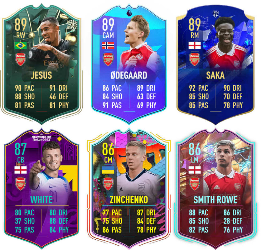 Ejemplos cartas competitivas o usables Arsenal FIFA 23 Ultimate Team