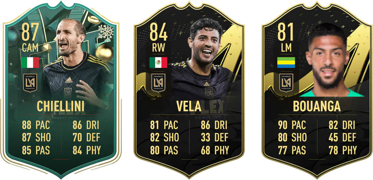 Cartas Chiellini Winter Wildcards, Vela IF y Bouanga IF (LAFC) FIFA 23 Ultimate Team