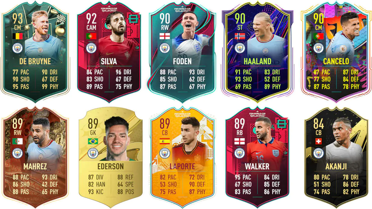 Ejemplos cartas competitivas Manchester City FIFA 23 Ultimate Team