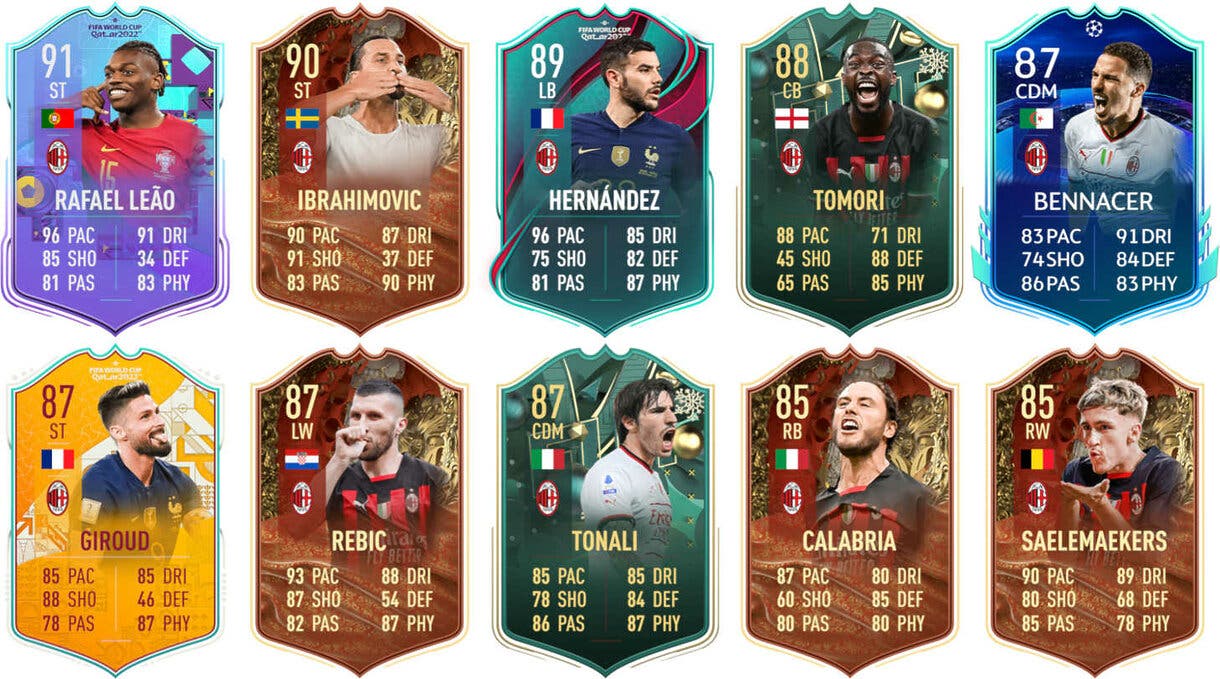 Ejemplos cartas competitivas Milan FIFA 23 Ultimate Team