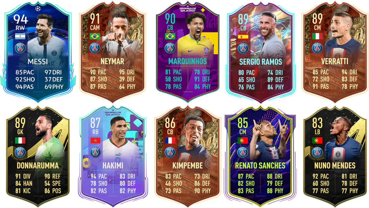 Ejemplos cartas competitivas PSG FIFA 23 Ultimate Team