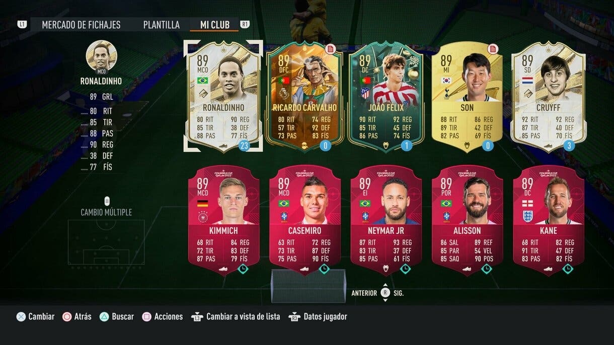 Ejemplo de que en el club siguen apareciendo las cartas temporales del Mundial FIFA 23 Ultimate Team