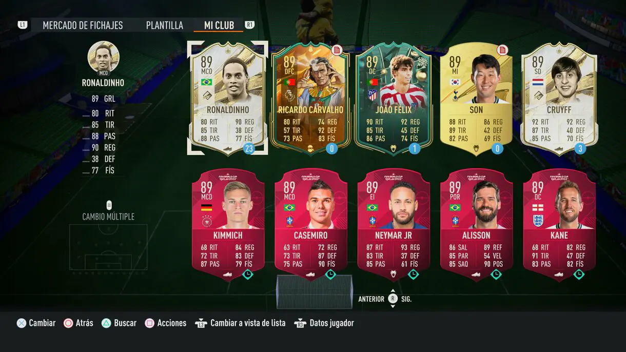 Ejemplo de que en el club siguen apareciendo las cartas temporales del Mundial FIFA 23 Ultimate Team
