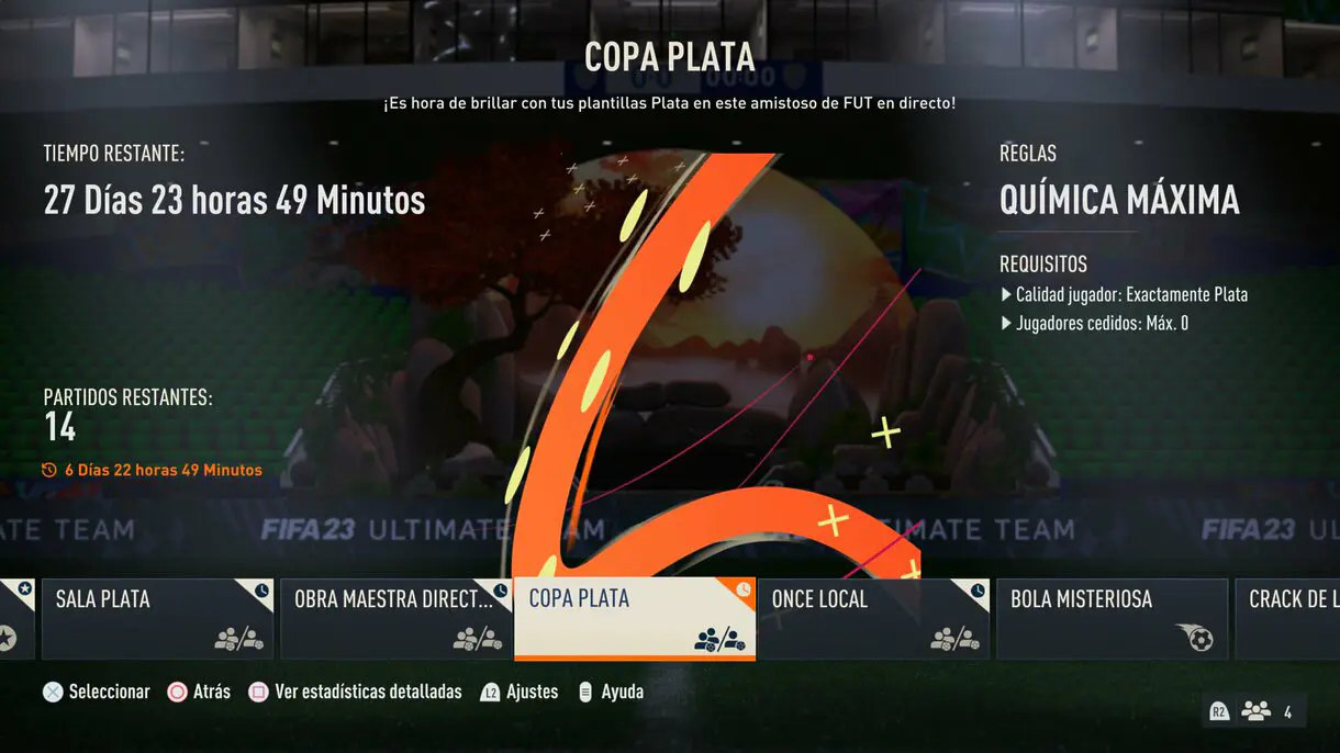Información Copa plata desde el menú de amistosos online FIFA 23 Ultimate Team