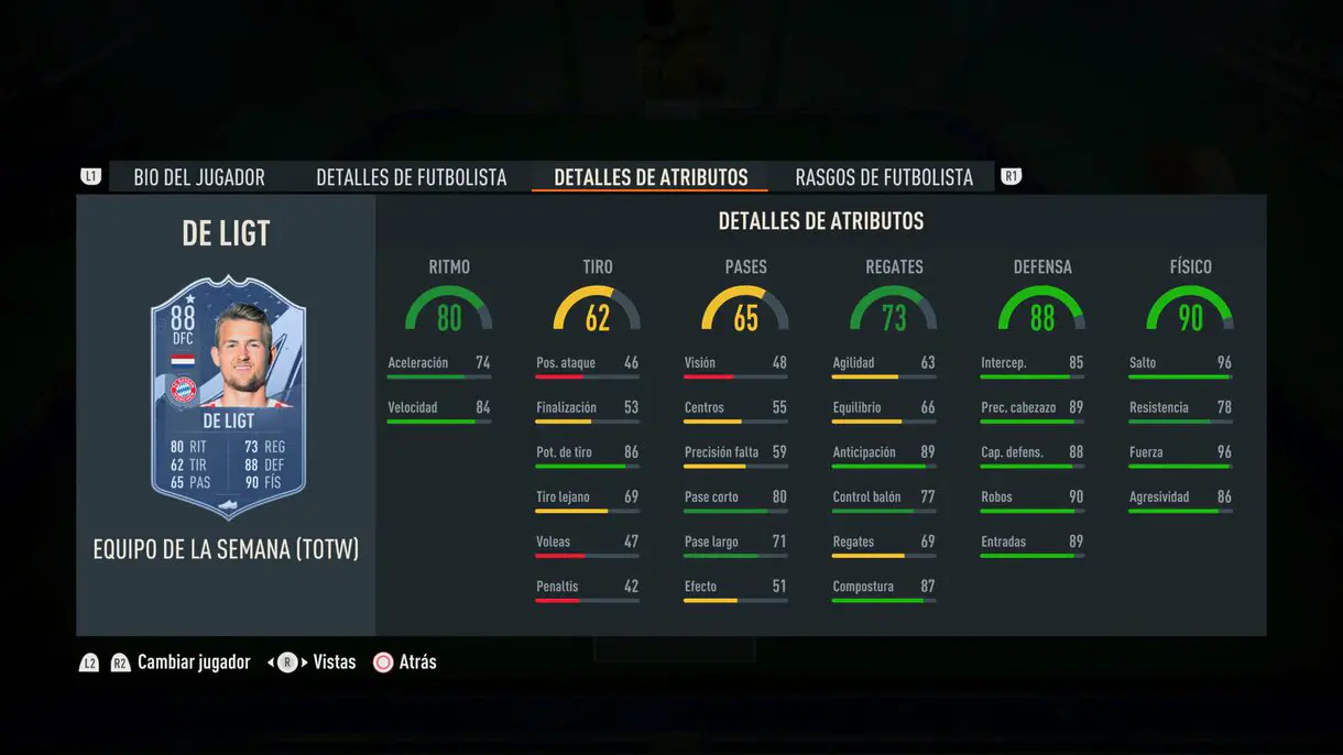 Stats in game De Ligt IF FIFA 23 Ultimate Team