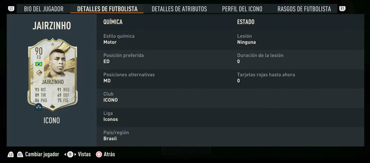 Detalles de futbolista Jairzinho Icono Medio FIFA 23 Ultimate Team