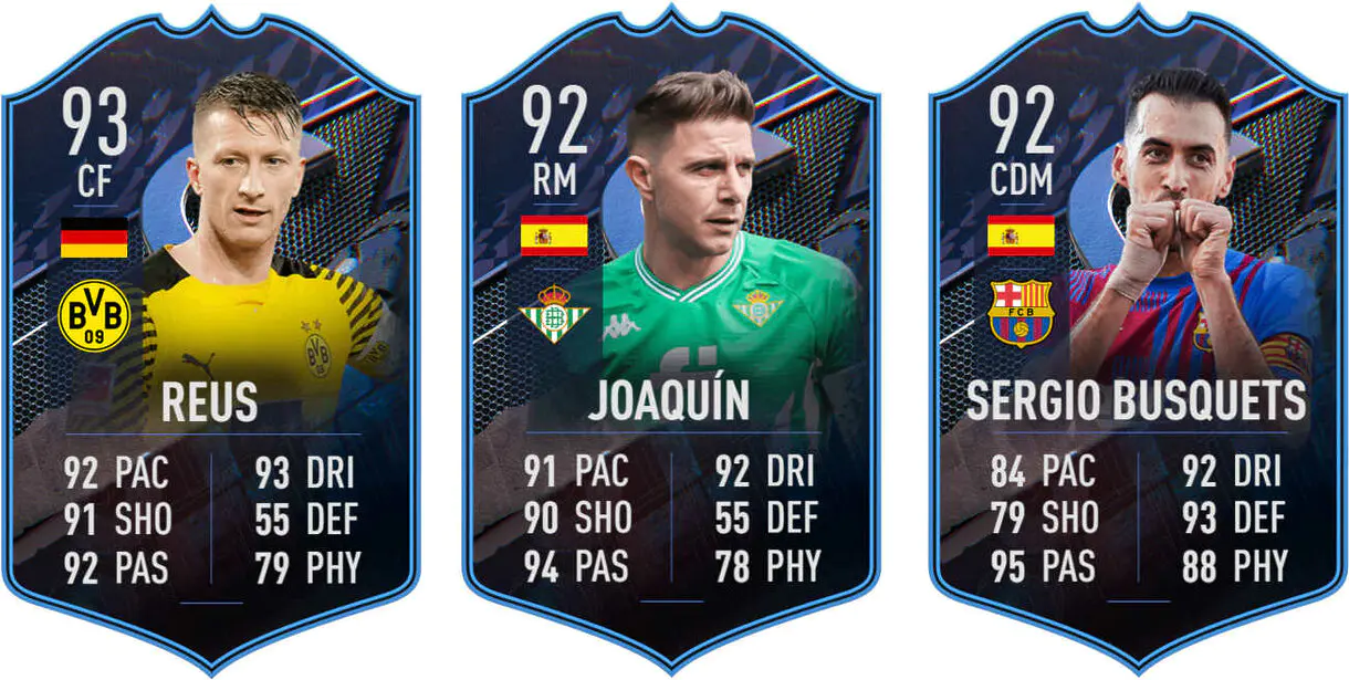 Cartas FUT Captains Reus, Joaquín y Busquets FIFA 23 Ultimate Team