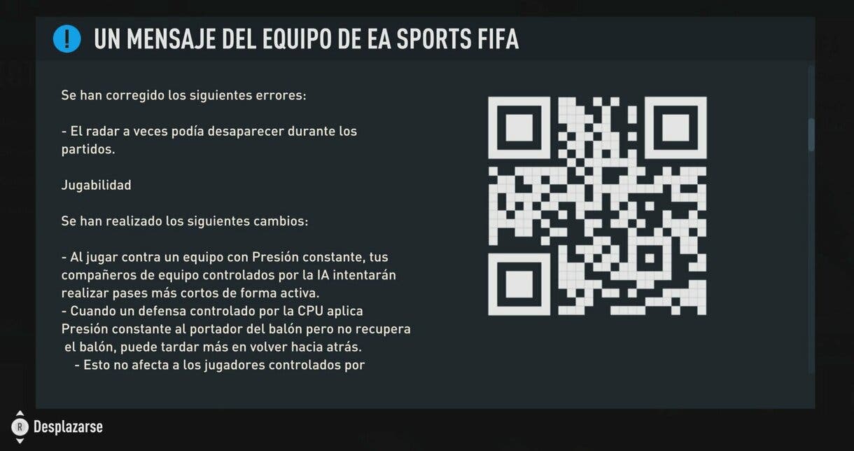 Mensaje de EA Sports desde FIFA 23 sobre las novedades del sexto parche