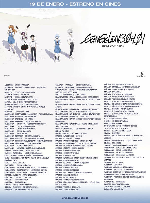 Evangelion 3.0+1.01 listado cines España
