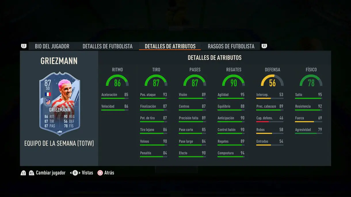 Stats in game Griezmann SIF FIFA 23 Ultimate Team