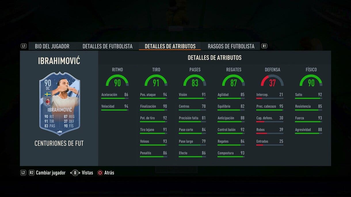 Stats in game Ibrahimovic Centurions FIFA 23 Ultimate Team