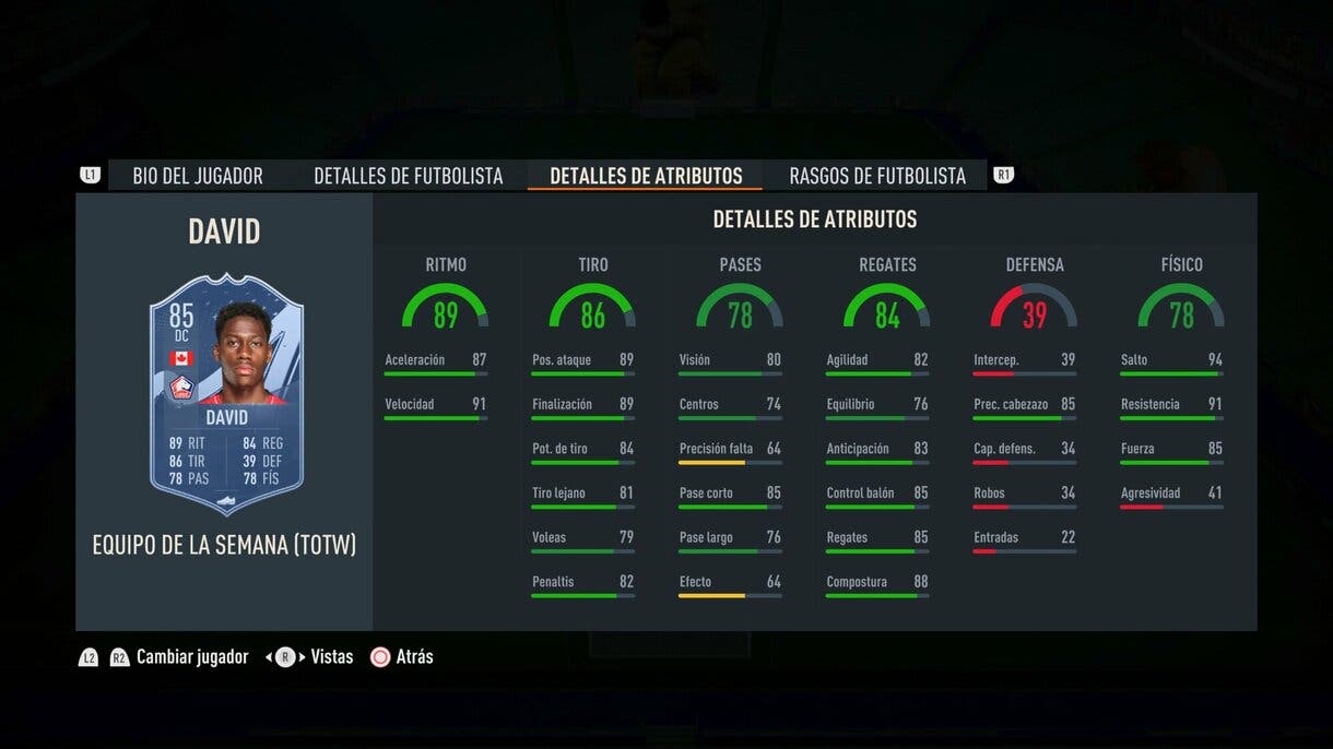 Stats in game Jonathan David IF FIFA 23 Ultimate Team