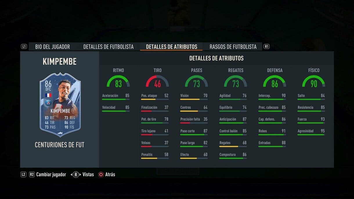 Stats in game Kimpembe Centurions FIFA 23 Ultimate Team