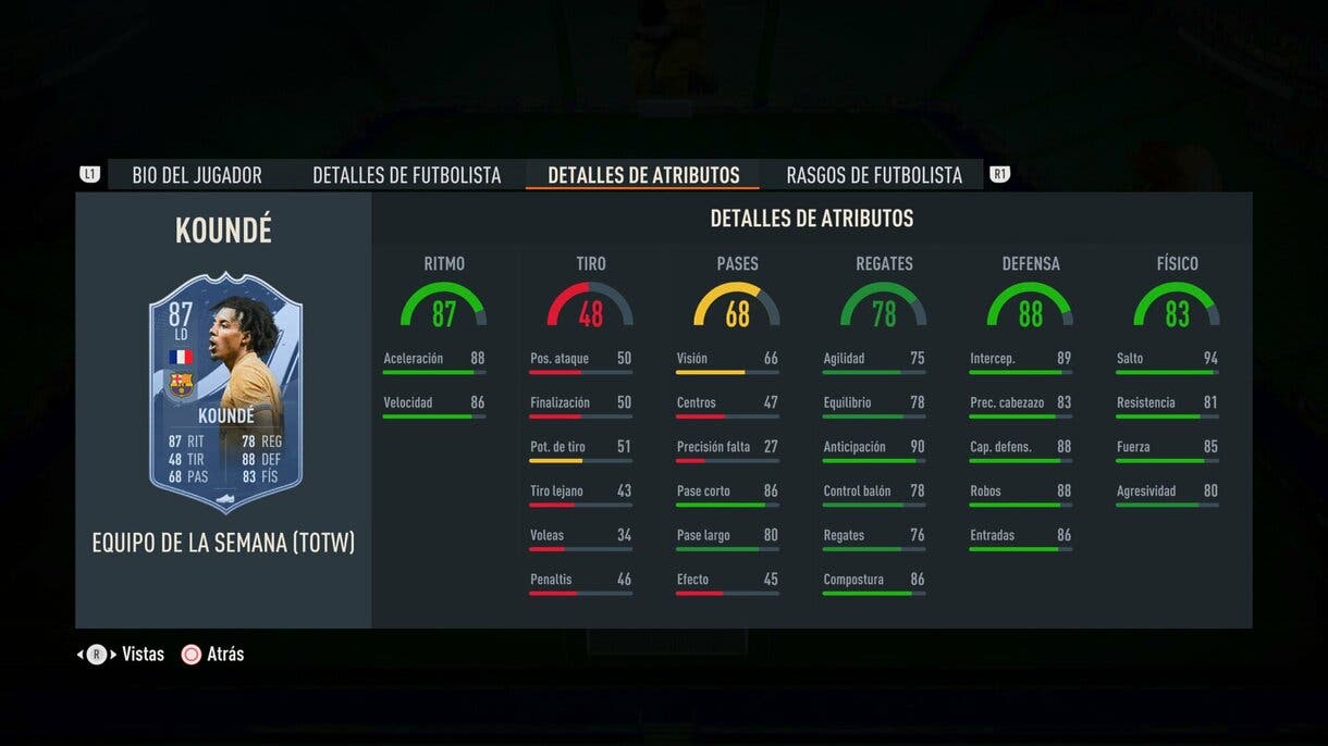 Stats in game Koundé IF FIFA 23 Ultimate Team