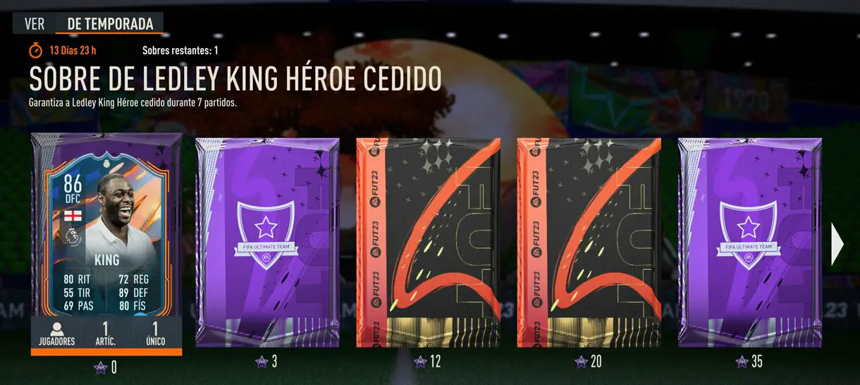 Galería de FUT Moments mostrando el sobre de King FUT Heroes cedido FIFA 23 Ultimate Team