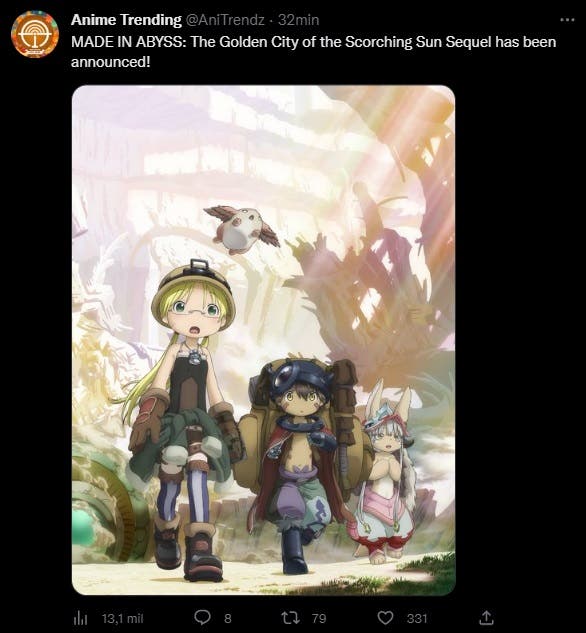 A terceira temporada de Made in the Abyss é anunciada