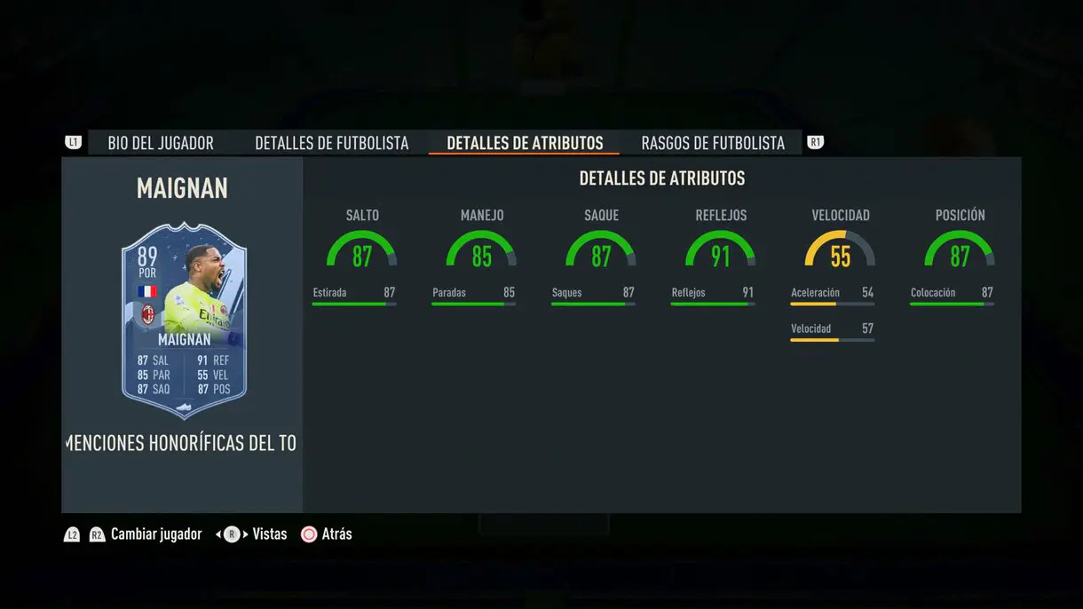 Stats in game Maignan Menciones Honoríficas del TOTY FIFA 23 Ultimate Team