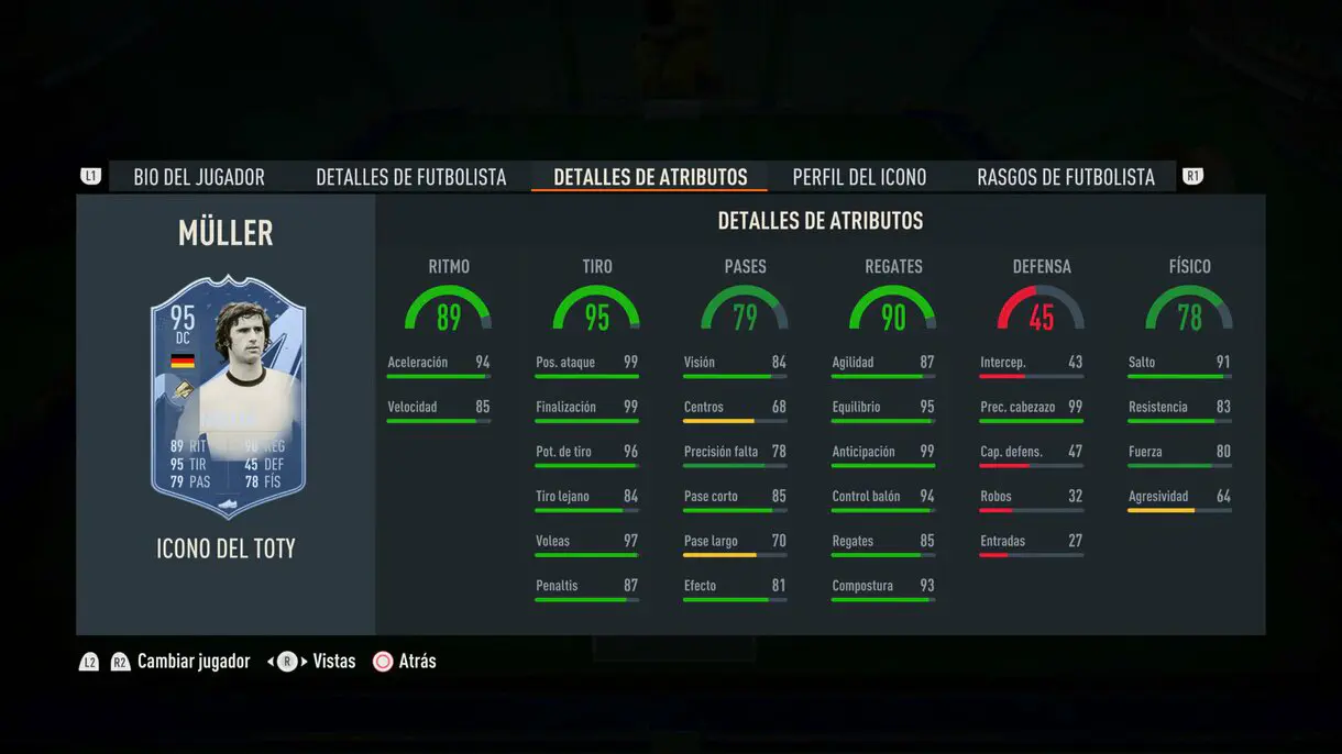 Stats in game Müller Icono del TOTY FIFA 23 Ultimate Team