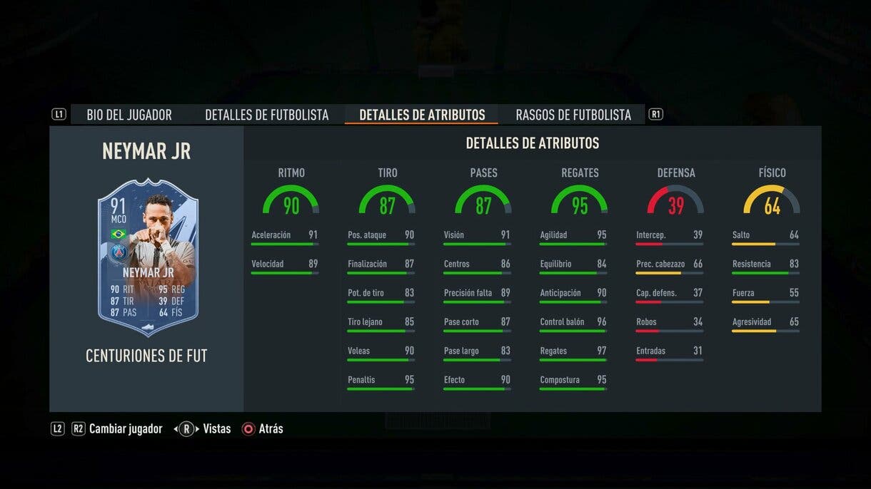 Stats in game Neymar Centurions FIFA 23 Ultimate Team