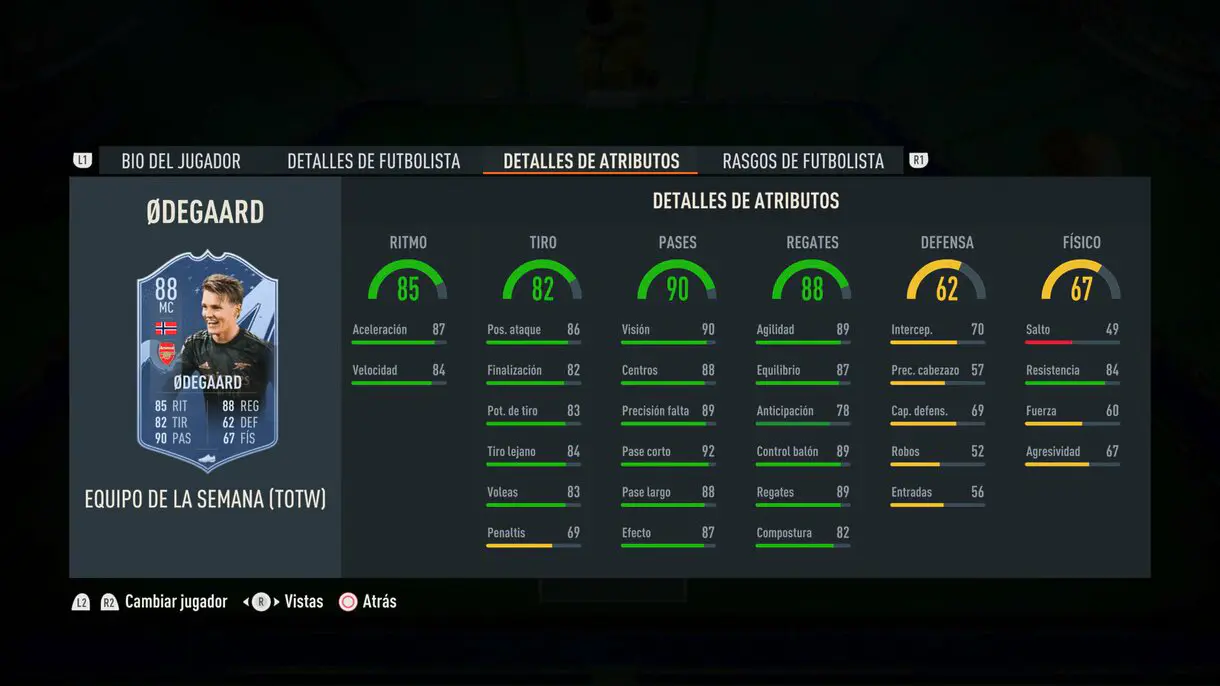 Stats in game Odegaard SIF FIFA 23 Ultimate Team