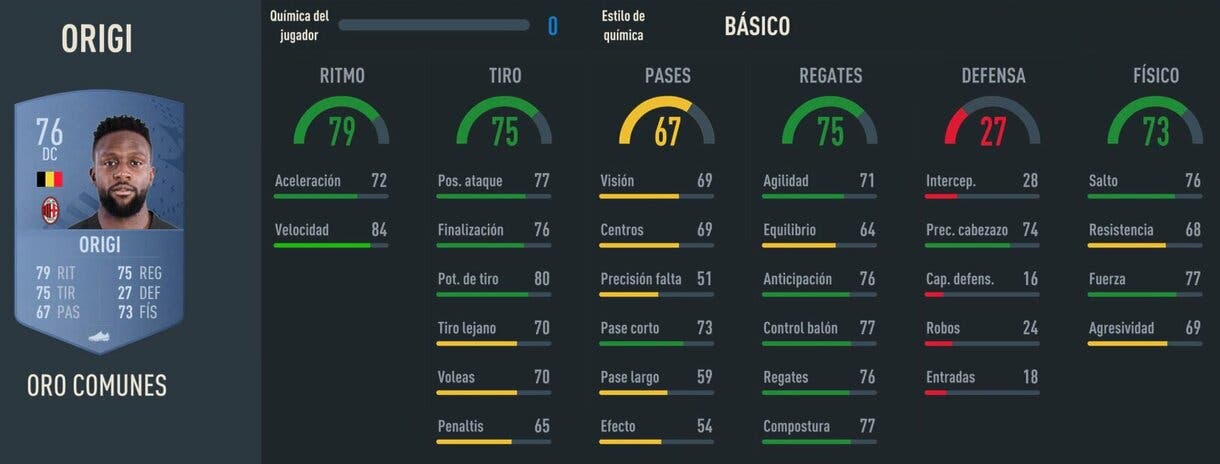 Stats in game Origi oro FIFA 23 Ultimate Team