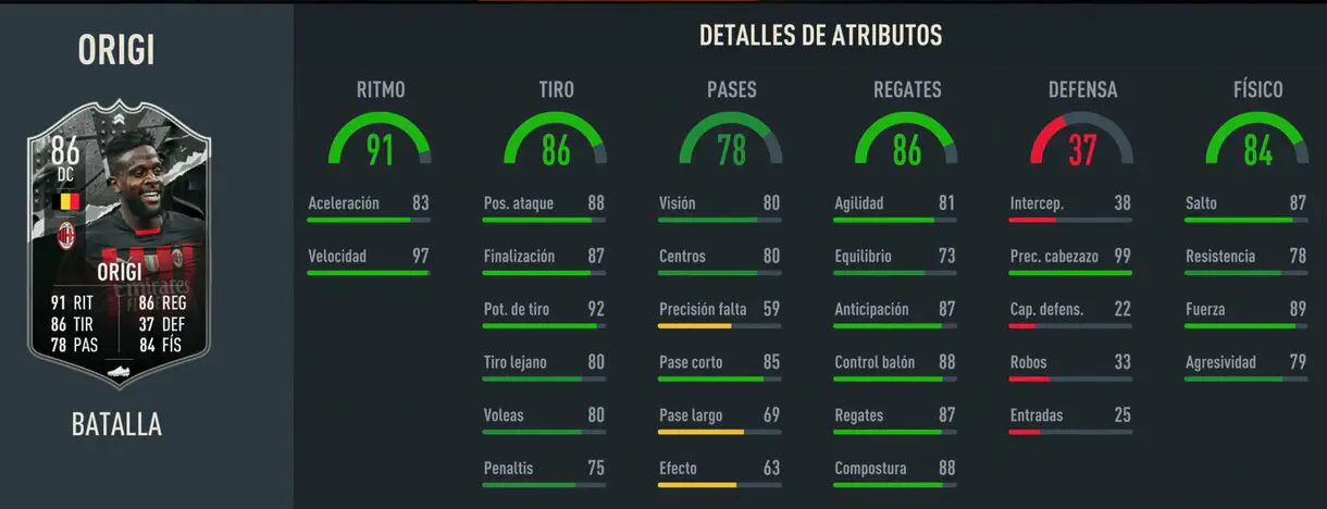 Stats in game Origi Showdown FIFA 23 Ultimate Team