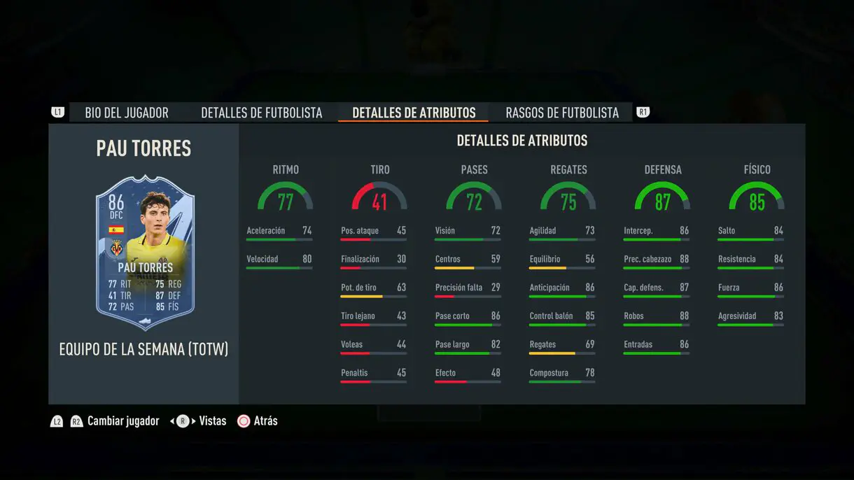 Stats in game Pau Torres IF FIFA 23 Ultimate Team