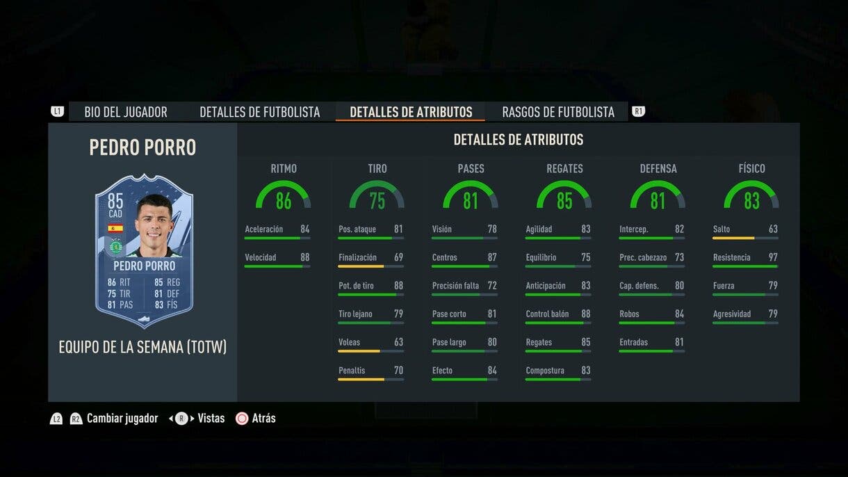 Stats in game Pedro Porro IF FIFA 23 Ultimate Team