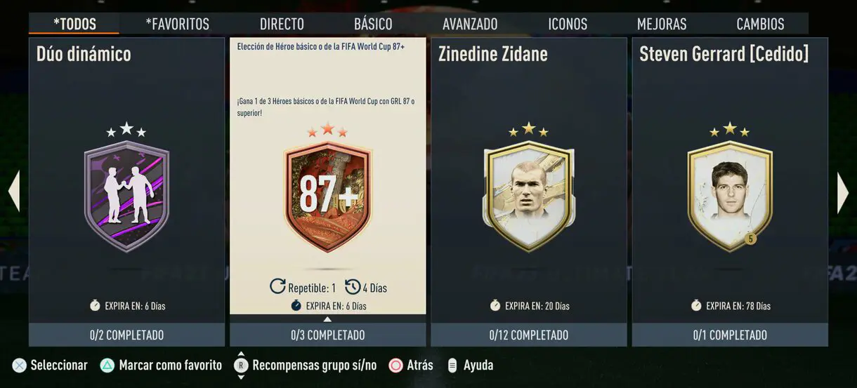 SBC "Elección de Héroe básico o de la FIFA World Cup 87+" desde el menú FIFA 23 Ultimate Team