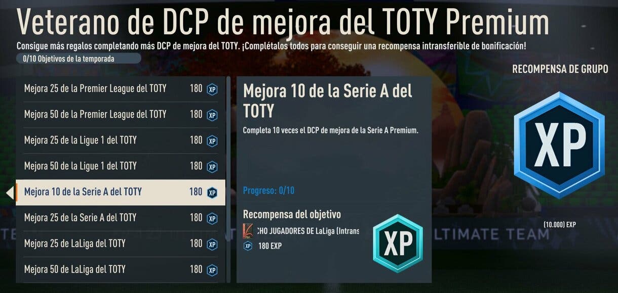 Objetivos Veterano de DCP de mejora del TOTY Premium FIFA 23 Ultimate Team