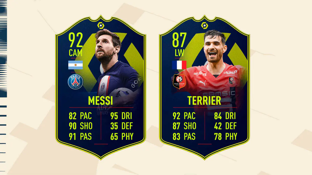 Cartas POTM Messi y Martin Terrier FIFA 23 Ultimate Team