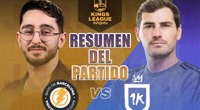 Imagen de Kings League Jornada 1: Rayo de Barcelona vs 1K, resultado de los equipos de Spursito y Casillas